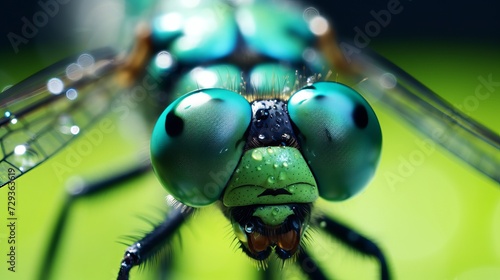 Macro shots, close up nature scene dragonfly. Showing of eyes detail. green dragonfly in the nature habitat using as a background or wallpaper