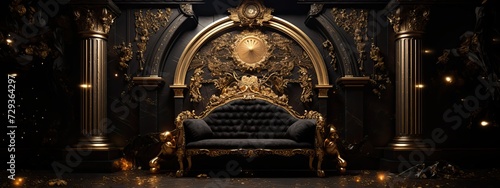 A luxurious black and gold background, fit for royalty, with opulent details and shimmering accents © paisorn