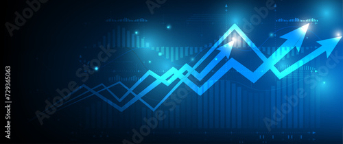 Stock market investment trading graph in graphic concept suitable for financial investment or Economic trends business idea on blue background. Vector illustration design.	
