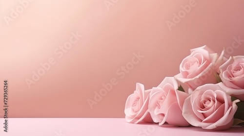 Fototapeta Naklejka Na Ścianę i Meble -  Suitable for Product Display and Business Concept. Modern aesthetic. Product podium and fresh pink rose flowers on pastel pink background. Elegant beauty concept