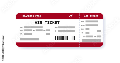 Airline ticket design mock up. Boarding pass. Concept of travel and trip. Vector illustration
