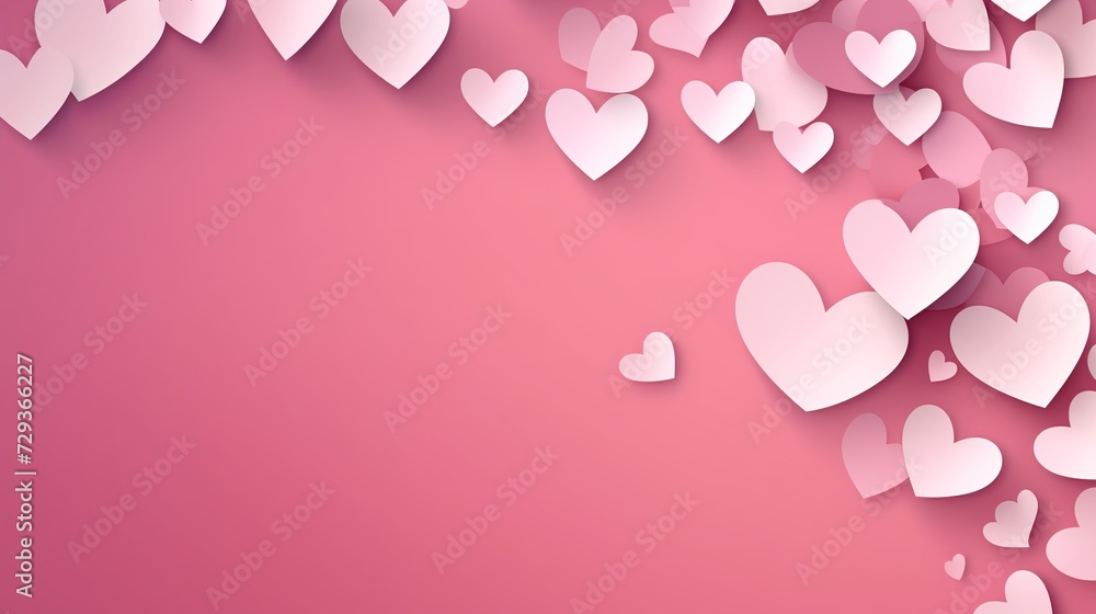 Valentine's Day card with hearts paper cut style on a pink background