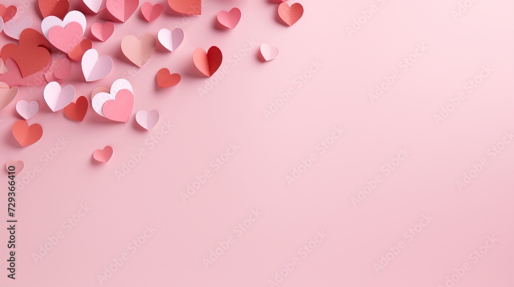 Valentine's Day card with hearts paper cut style on a pink background