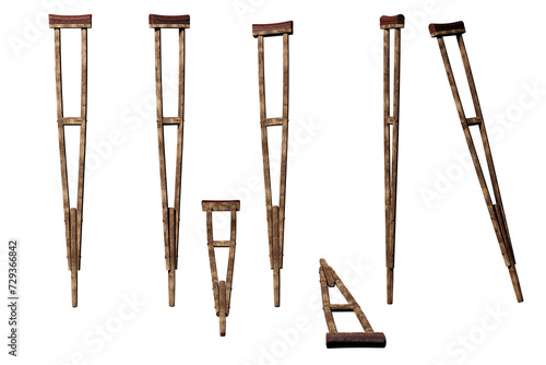 Antique wooden crutch. 3D Render photo