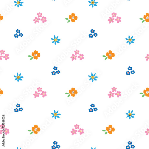 Seamless Pattern of Hand Drawn Flower Design on White Background