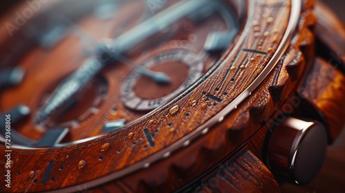 Detailed texture of mahogany wood grain on a classic watch background photo
