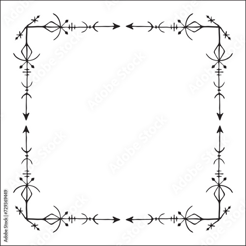Elegant black and white ornamental frame with Viking runes  decorative border  corners for greeting cards  banners  business cards  invitations  menus. Isolated vector illustration. 