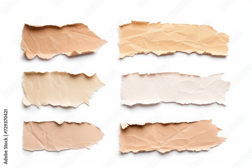Set of ripped textured paper stripes isolated on a white background