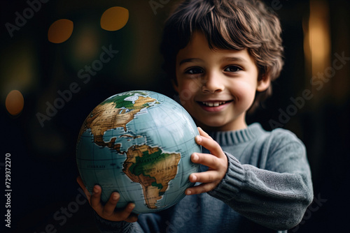 Optimistic Child Holding Earth Globe on World Children's Day - A Universal Symbol of Youth Potential and Global Dreams