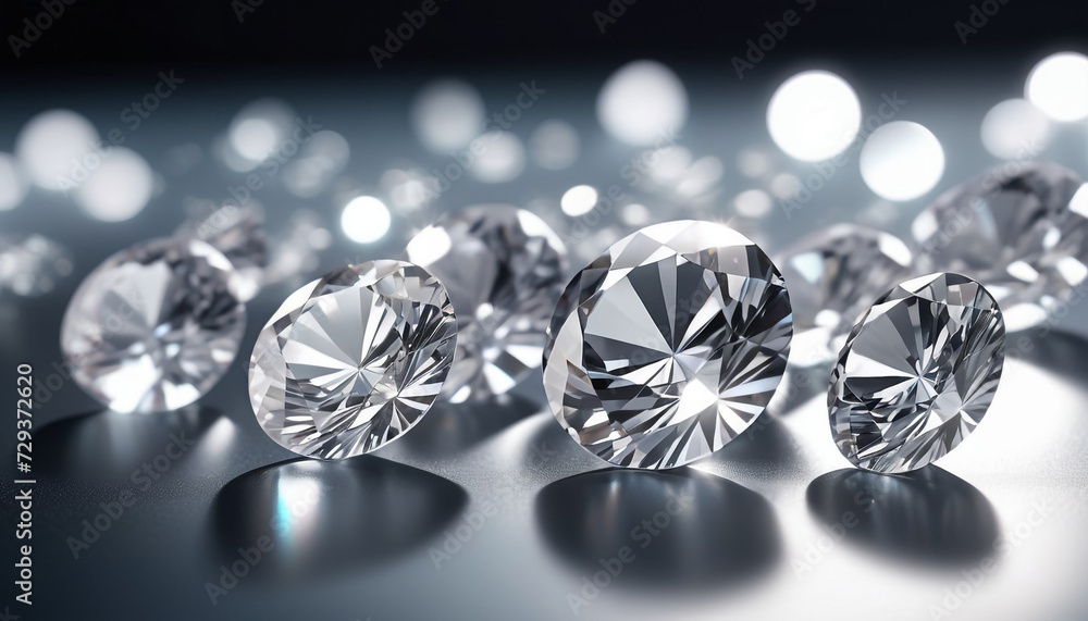 Brilliant cut diamonds sparkle intensely scattered on a reflective surface 9 Brilliant cut diamonds sparkle intensely scattered on a reflective surface 9