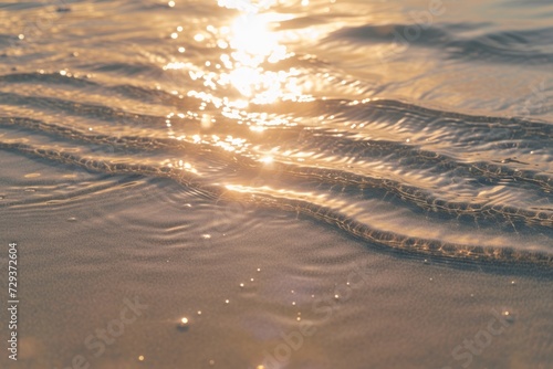 Sun lights shadow in wavy water on abstract sand background