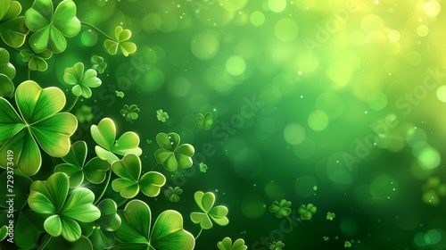 A banner with clover shamrocks on a green background for St. Patrick's Day with an empty space for text