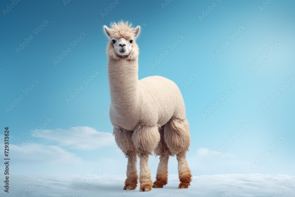 Illustration of cute lama on nature and studio background