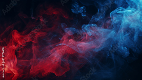 Red and blue smoke on  black background
