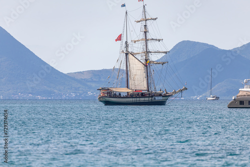 Tall ship in St. Anne, Martinique, France