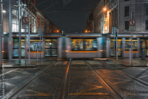 tram in ireland at night