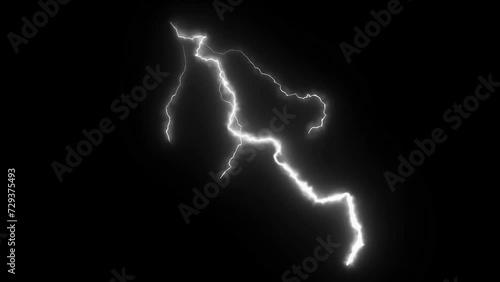 Intense Lightning Strike Isolated on Black Background