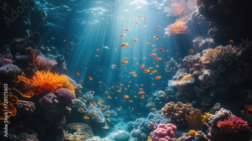Colorful Underwater World Coral reef as a habitat for various types of fish with copy space area. wallpaper . Ai Generated