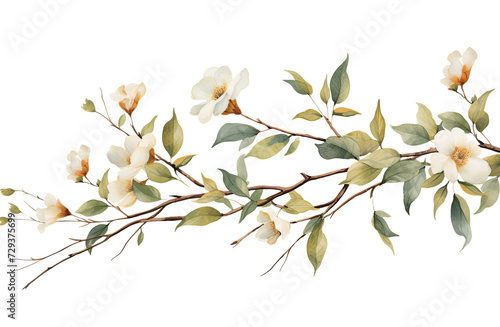 Branch with flowers  winter  watercolor clipart illustration with isolated on transparent background PNG