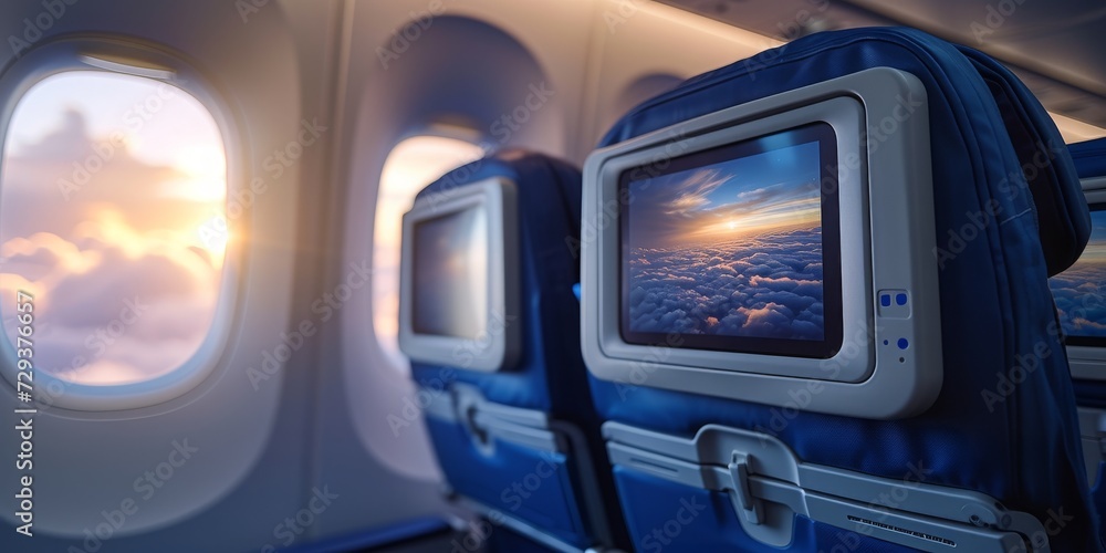 Serene Dawn at 30,000 Feet: A View of Sunrise Over Clouds Through an Airplane Window, Offering a Moment of Peace and Reflection During Flight, Generative AI Serene Dawn at 30,000 Feet: A View of Sunrise Over Clouds Through an Airplane Window, Offering a Moment of Peace and Reflection During Flight, Generative AI