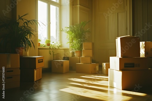 A bright room setting the stage for a smooth transition, adorned with carefully arranged moving boxes for an organized and stress-free move