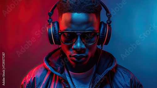 Afro-American DJ: Fashionable Portrait with Music Headphones