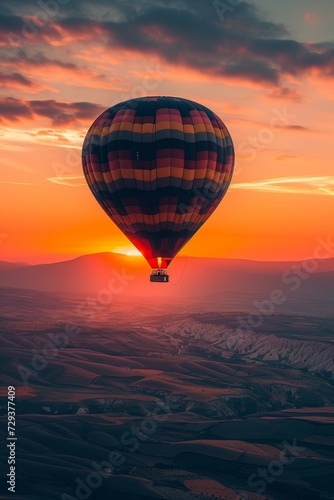 hot air balloon in the sky at sunset