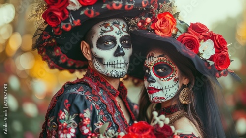 Catrina Tribute: Couple Dressed in Catrina Attire to Honor the Dead in Mexico