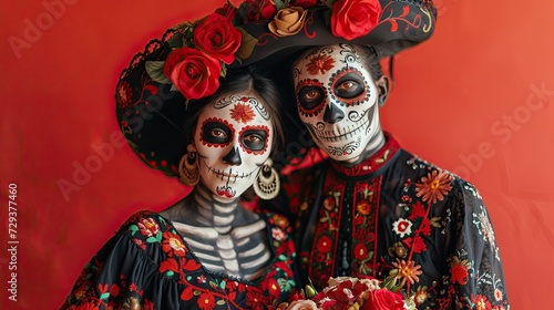 Catrina Tribute: Couple Dressed in Catrina Attire to Honor the Dead in Mexico

