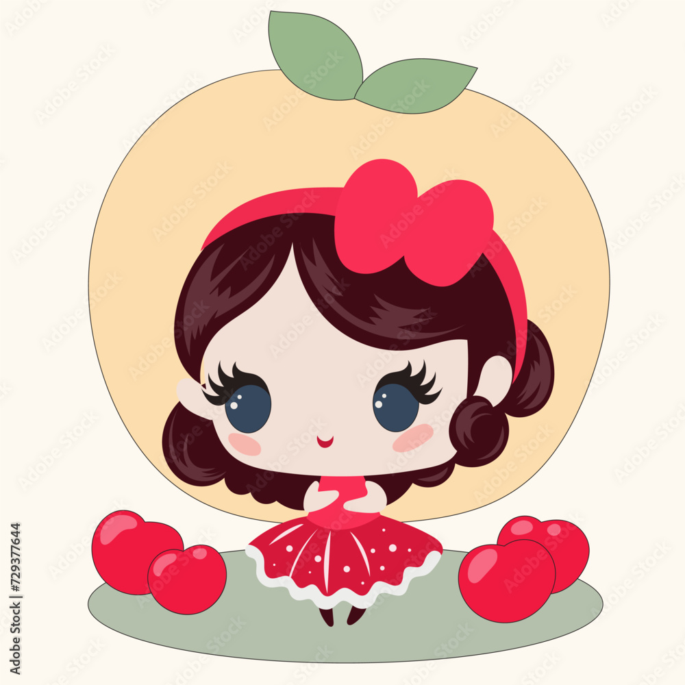Kawaii Cute Doll Little Princess Cartoon Woman Character Doodle Bright Vector Illustration Kawaii Cute Doll Little Princess Cartoon Woman Character Doodle Bright Vector Illustration