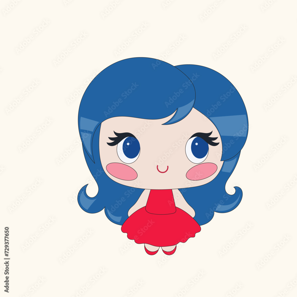 Kawaii Cute Doll Little Princess Cartoon Woman Character Doodle Bright Vector Illustration Kawaii Cute Doll Little Princess Cartoon Woman Character Doodle Bright Vector Illustration