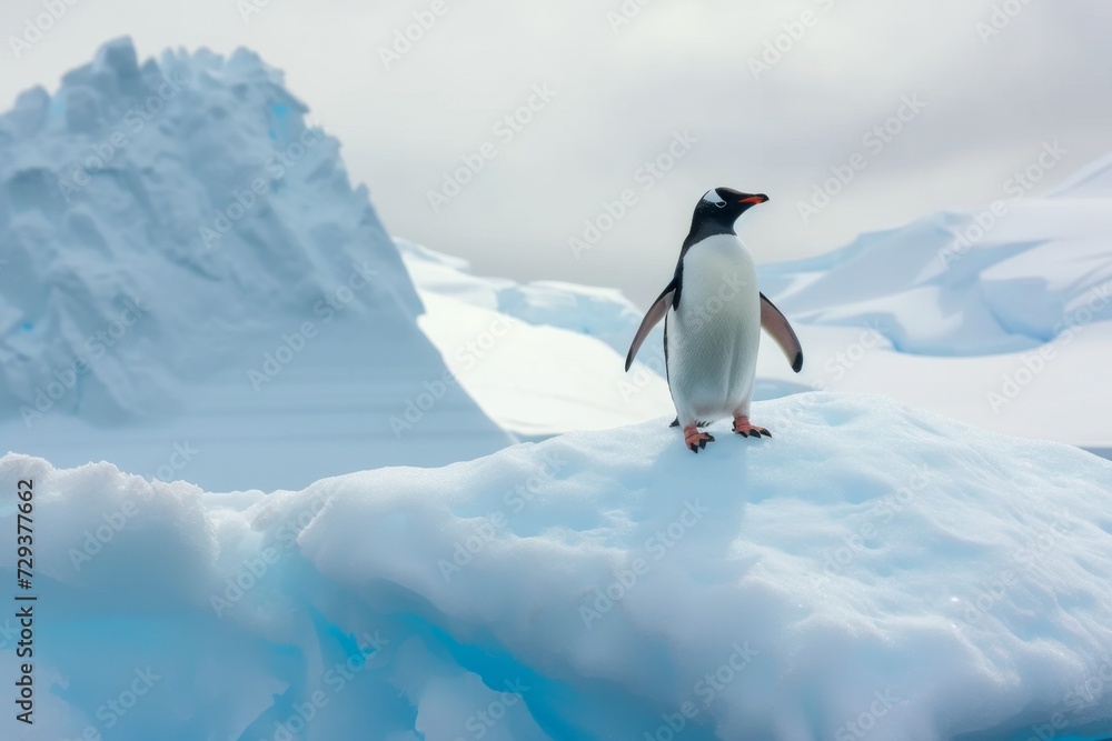 penguin standing on top of a snow covered area