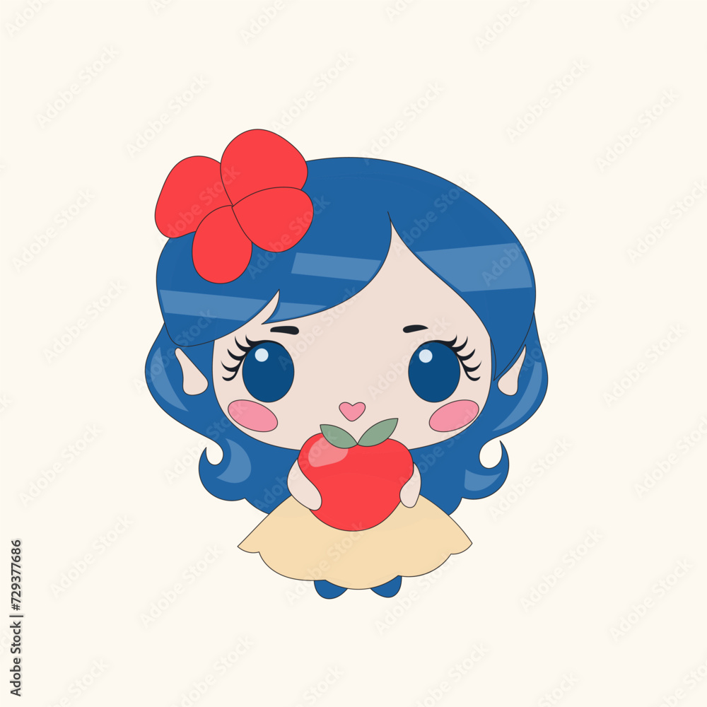 Kawaii Cute Doll Little Princess Cartoon Woman Character Doodle Bright Vector Illustration Kawaii Cute Doll Little Princess Cartoon Woman Character Doodle Bright Vector Illustration