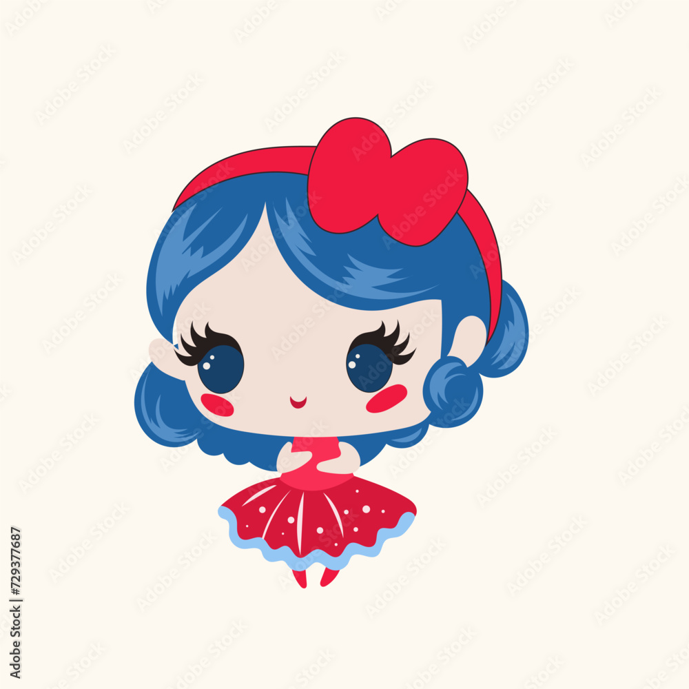 Kawaii Cute Doll Little Princess Cartoon Woman Character Doodle Bright Vector Illustration Kawaii Cute Doll Little Princess Cartoon Woman Character Doodle Bright Vector Illustration