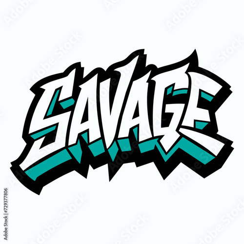 The word SAVAGE in street art graffiti lettering vector image style on a white background.
