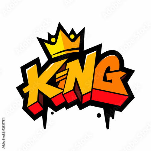 The word KING in street art graffiti lettering vector image style on a white background.