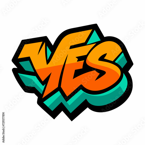 The word YES in street art graffiti lettering vector image style on a white background.