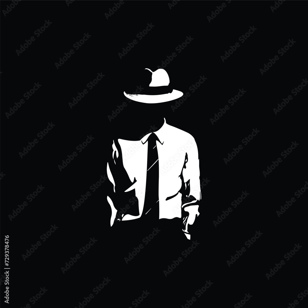 vector illustration of silhouette of a person with hat in black white. a business person. 