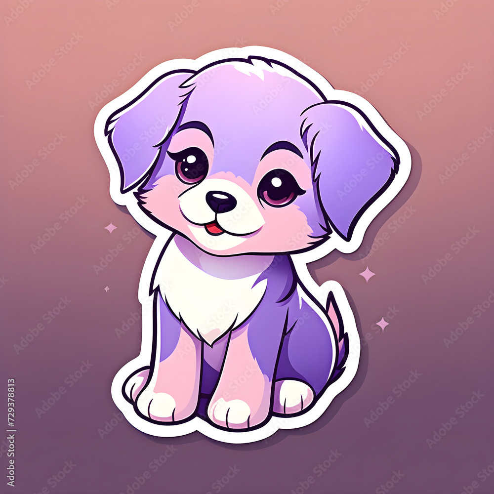 Fototapeta premium cute cartoon sticker art design of a purple, lavender, and lilac dog puppy with floppy ears