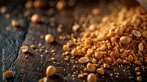 Scattered raw peanuts captured in a warm glow, ready for culinary adventures photo