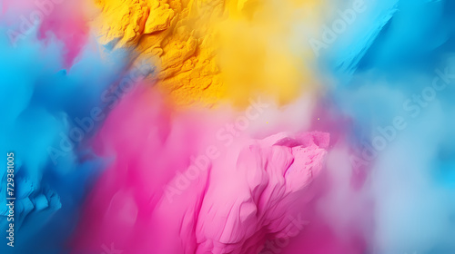 Indian Happy Holi concept, colorful powder background, blue, yellow, pink