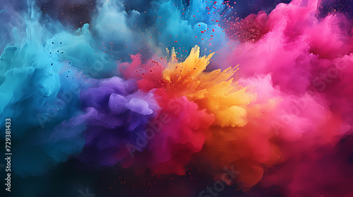 Indian Happy Holi concept, colorful powder background, blue, yellow, pink