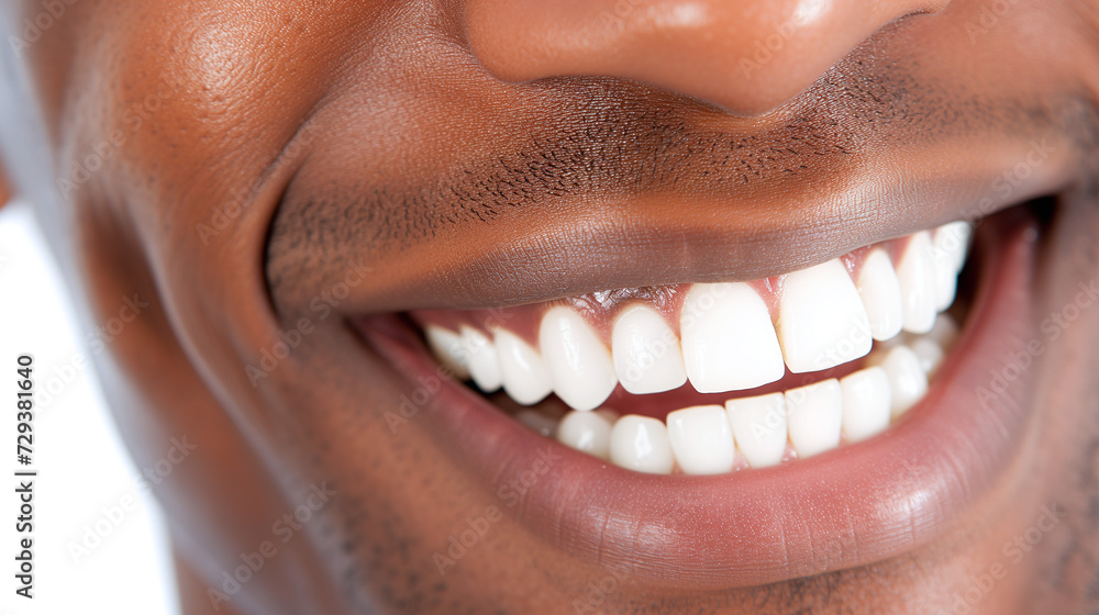 Un homme souriant avec ses dents mises en avant pour souligner sa dentition blanche - obrazy, fototapety, plakaty 