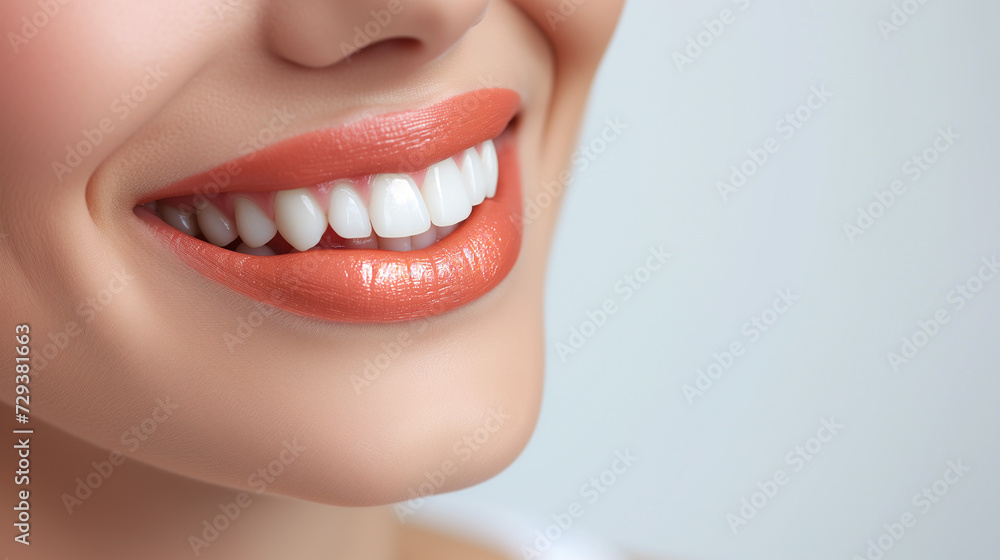 Ue femme souriante avec ses dents mises en avant pour souligner sa dentition blanche Ue femme souriante avec ses dents mises en avant pour souligner sa dentition blanche
