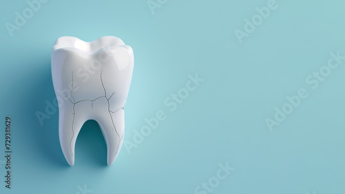 Une dent sur fond bleu abimé nécessitant des soins dentaire
