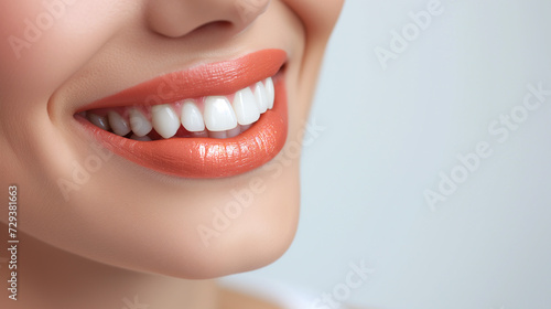 Ue femme souriante avec ses dents mises en avant pour souligner sa dentition blanche photo