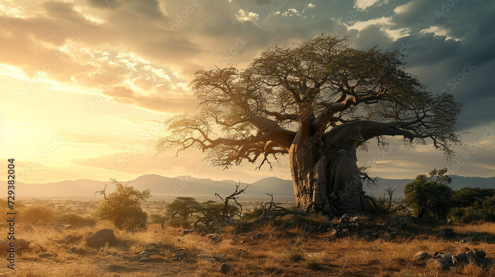 Baobab tree landscape.  - obrazy, fototapety, plakaty 