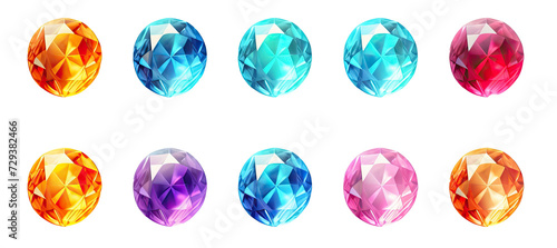 A badge with a crystal or diamond, sapphire and amethyst, a treasure of rubies and emeralds, a royal gemstone. A magic crystal. Isolated set 