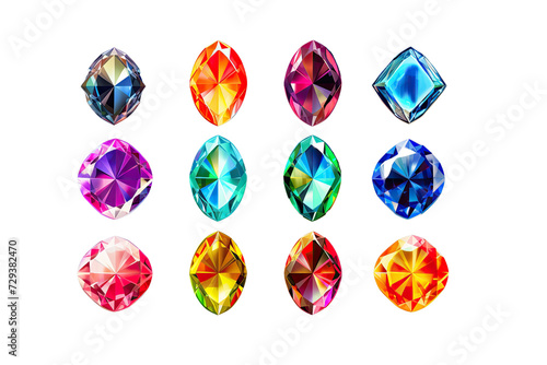 A badge with a crystal or diamond, sapphire and amethyst, a treasure trove of rubies and emeralds, a royal gemstone of various shapes and sizes. A magic crystal. A separate set