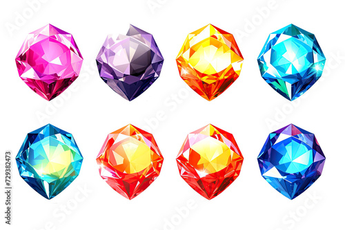 A badge with a crystal or diamond, sapphire and amethyst, a treasure of rubies and emeralds, a royal gemstone. A magic crystal. Isolated set © Diana Galieva